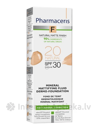 Pharmaceris F матирующий минеральный тональный крем SPF30, 20 natural, 30мл | internetaptieka.lv