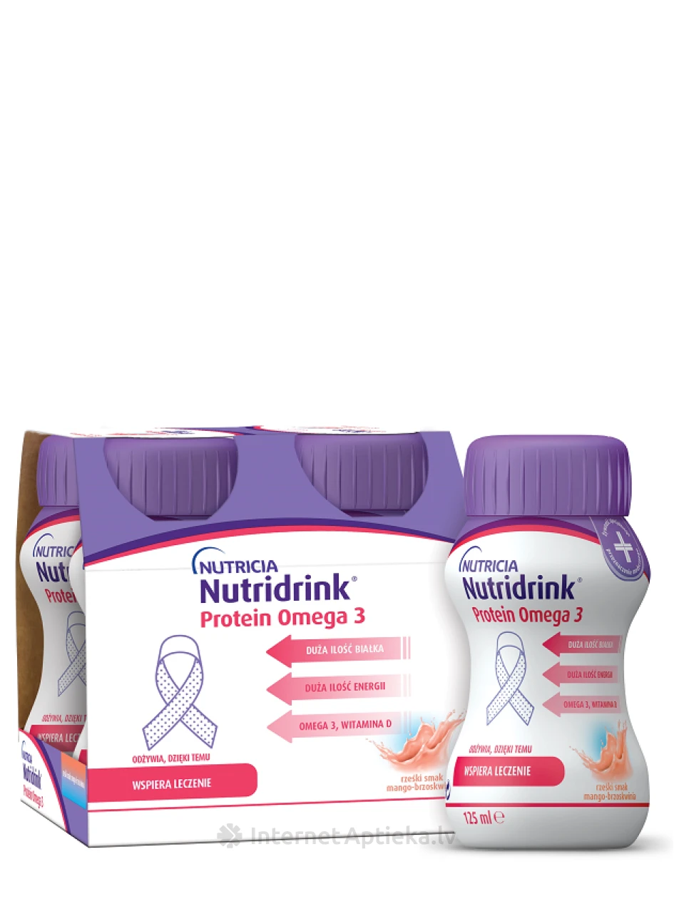 Nutridrink Protein Omega 3 värskendava virsiku-mango maitsega, 4x125 ml | internetaptieka.lv