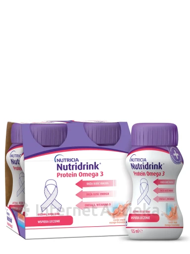 Nutridrink Protein Omega 3 ar atsvaidzinošo persiku-mango garšu, 4x125 ml | internetaptieka.lv