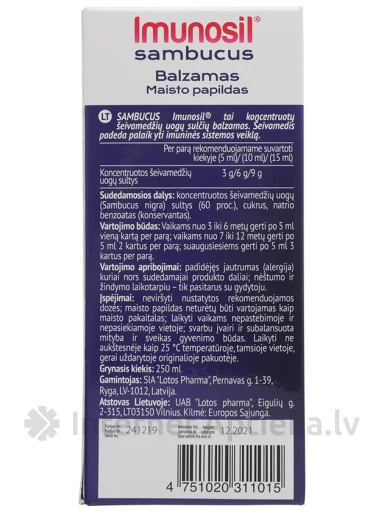 Imunosil Sambucus бальзам - фруктовый сок бузины, 250 мл | internetaptieka.lv