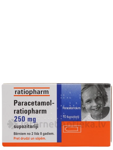 Парацетамол Paracetamol-ratiopharm 250 мг, 10 суппозиториев | internetaptieka.lv