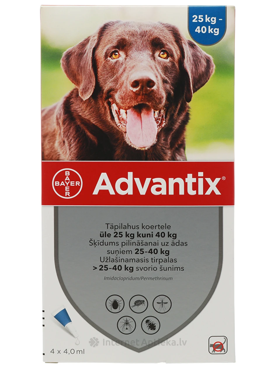 Advantix 400мг жидкость 4мл для собак 25-40 кг, 4шт