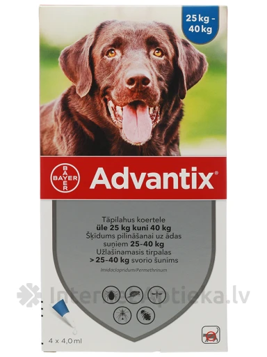 Advantix 400mg šķīdums 4ml suņiem 25-40kg, 4 gb. | internetaptieka.lv