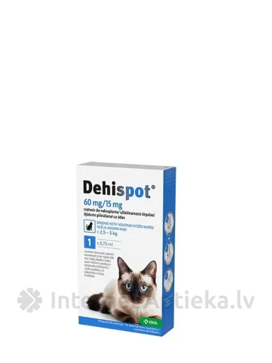 DEHISPOT 60 mg/15 mg tirpalas lašinti katėms 2.5-5 kg, 0.7 ml | internetaptieka.lv