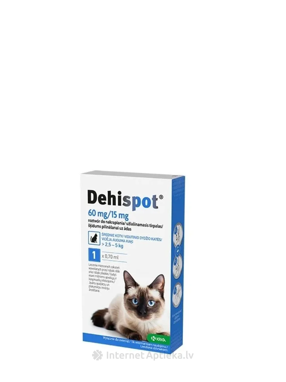 DEHISPOT 60 mg/15 mg tirpalas lašinti katėms 2.5-5 kg, 0.7 ml | internetaptieka.lv