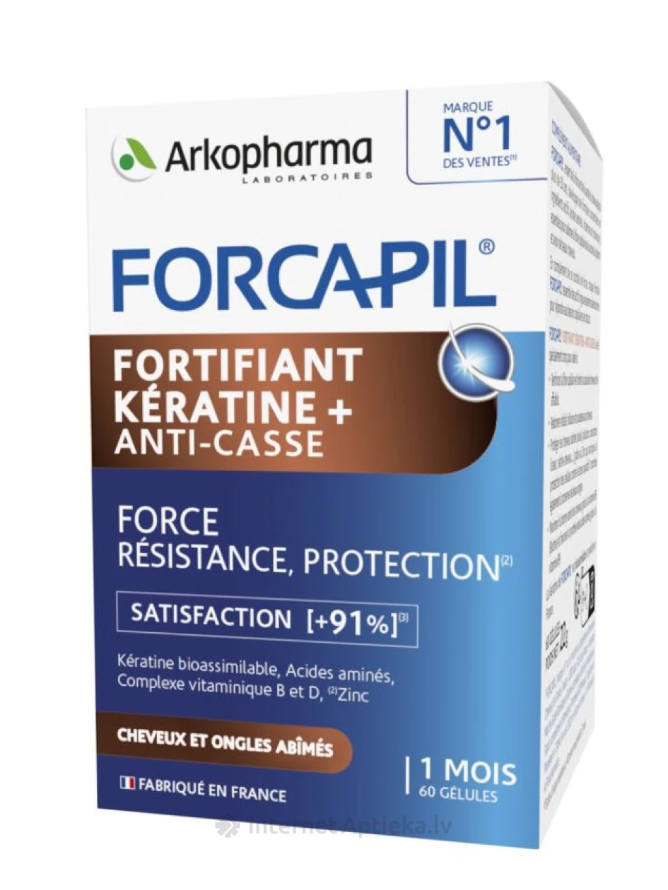 FORCAPIL KERATINE+ kapslid kahjustatud juustele ja küüntele, 60 kapslit | internetaptieka.lv