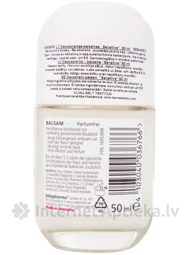 SEBAMED BALSAM шариковый дезодорант без ароматизаторов, 50 мл | internetaptieka.lv