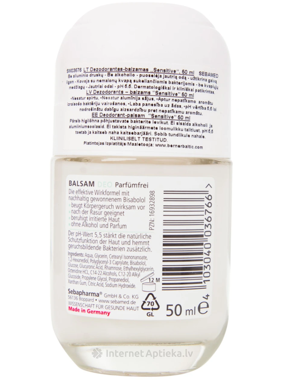 SEBAMED BALSAM dezodorants ar rullīti bez smaržvielām, 50 ml | internetaptieka.lv