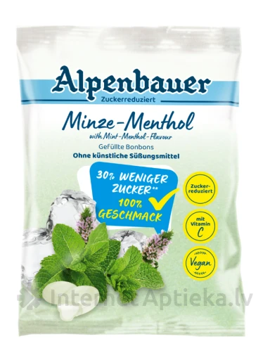 Alpenbauer piparmētru mentola konfektes ar piparmētru ziediem, 60 g | internetaptieka.lv