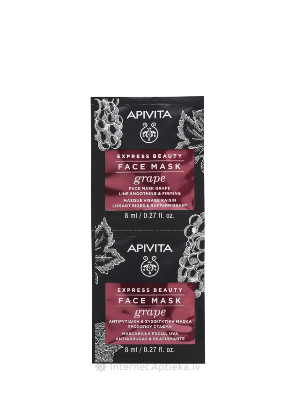 APIVITA EXPRESS joondav ja pinguldav näomask viinamarjadega, 2 x 8 ml | internetaptieka.lv