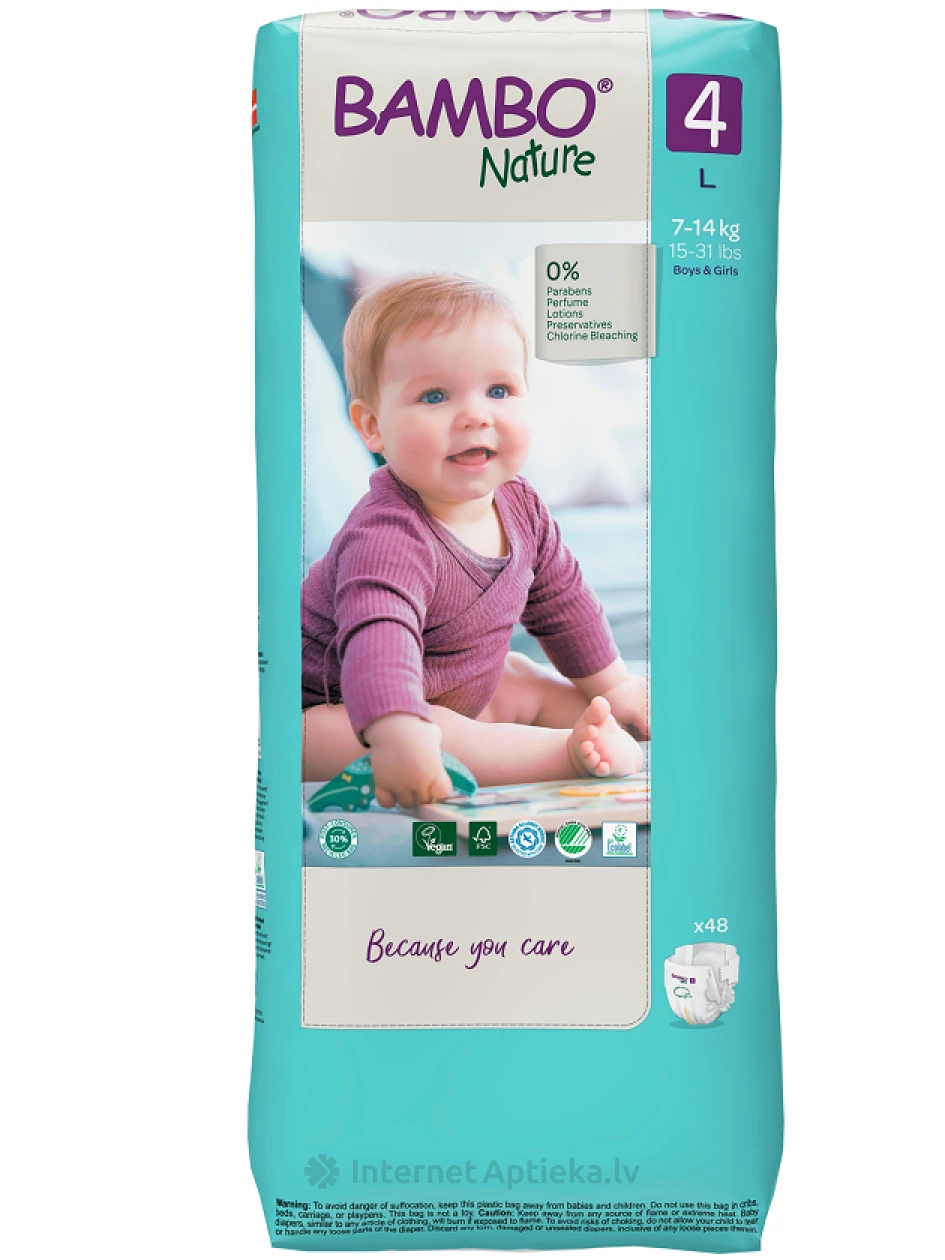 Bambo Nature детские подгузники, L 7-14 кг, 48 шт. | internetaptieka.lv