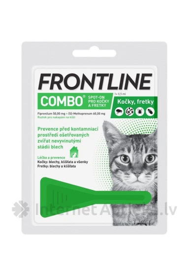 Frontline Combo Spot-on Cats šķīdums pilināšanai uz ādas kaķiem 0,5 ml, 1 pipete | internetaptieka.lv