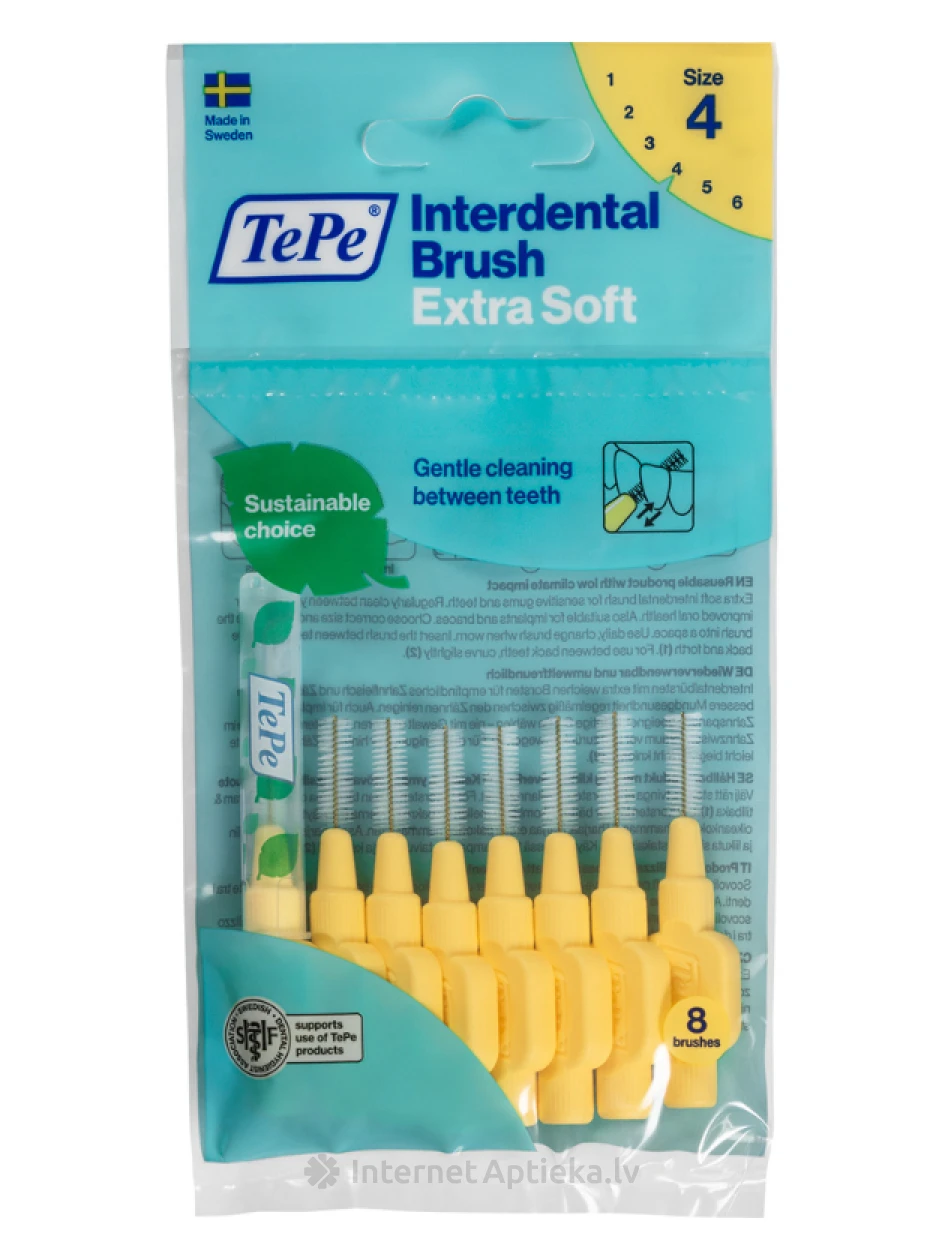 TePe Interdental Brush hambavaheharjad 0,7 mm, heledalt kollane, X-soft (eriti pehme), 8 tk | internetaptieka.lv