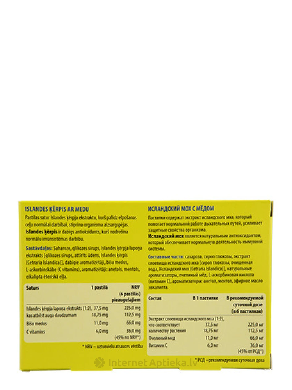 Dr.Muller пастилки с медом и исландским мхом, 12 шт | internetaptieka.lv