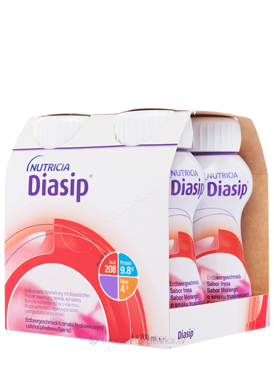 Nutricia Diasip ar zemeņu garšu, 4 x 200 ml | internetaptieka.lv