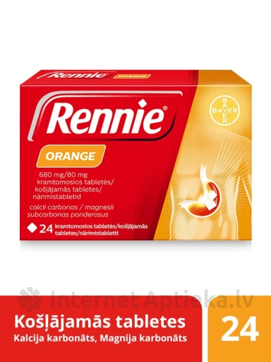 Rennie Orange 680 mg/80 mg, 24 närimistabletti | internetaptieka.lv
