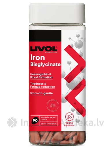 LIVOL Dzelzs bisglicināts, 90 tabletes | internetaptieka.lv