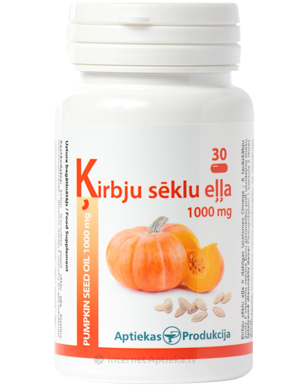 Масло семян тыквы 1000 мг, 30 капсул | internetaptieka.lv