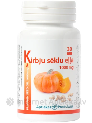 Ķirbju sēklu eļļa 1000 mg, 30 kapsulas | internetaptieka.lv