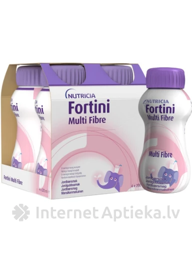 NUTRICIA Fortini Multi Fibre ar zemeņu garšu, 4 X 200 ML | internetaptieka.lv