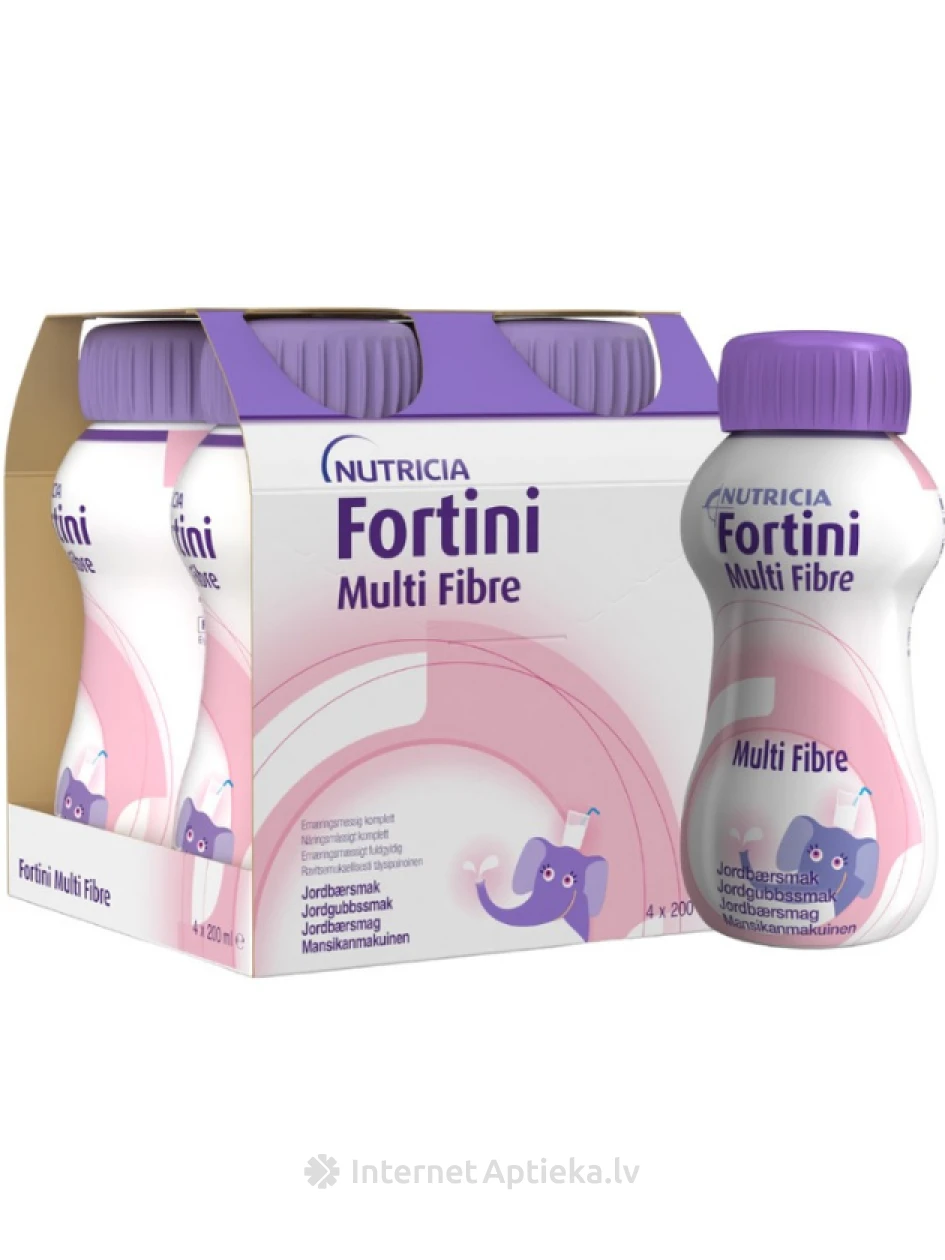 NUTRICIA Fortini Multi Fibre ar zemeņu garšu, 4 X 200 ML | internetaptieka.lv