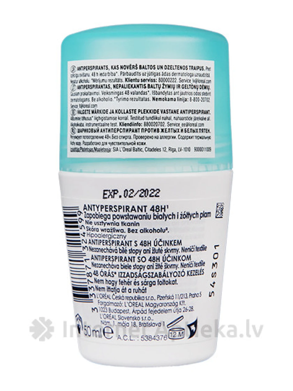 Vichy Dezodorants-antiperspirants, novērš baltos un dzeltenos traipus, 50 ml | internetaptieka.lv