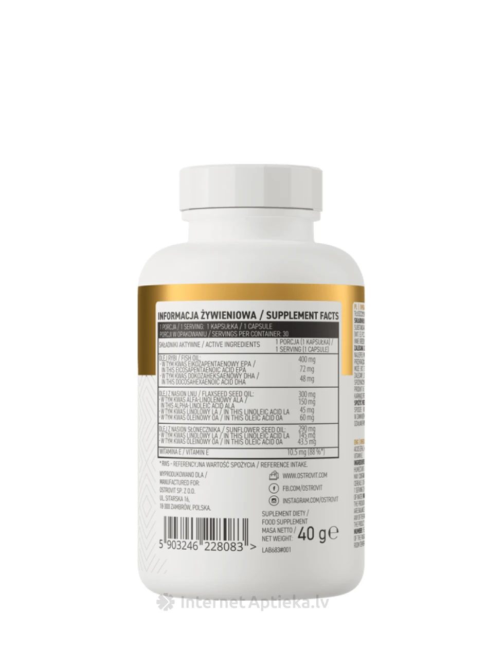 OstroVit Omega 3-6-9 kapsulas, 30 gb. | internetaptieka.lv