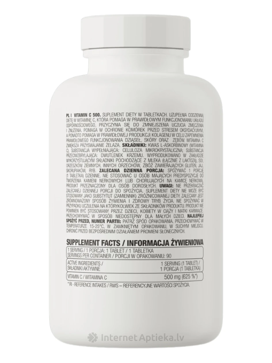 OstroVit Vitamin C 500 mg tabletes, 90 gb. | internetaptieka.lv
