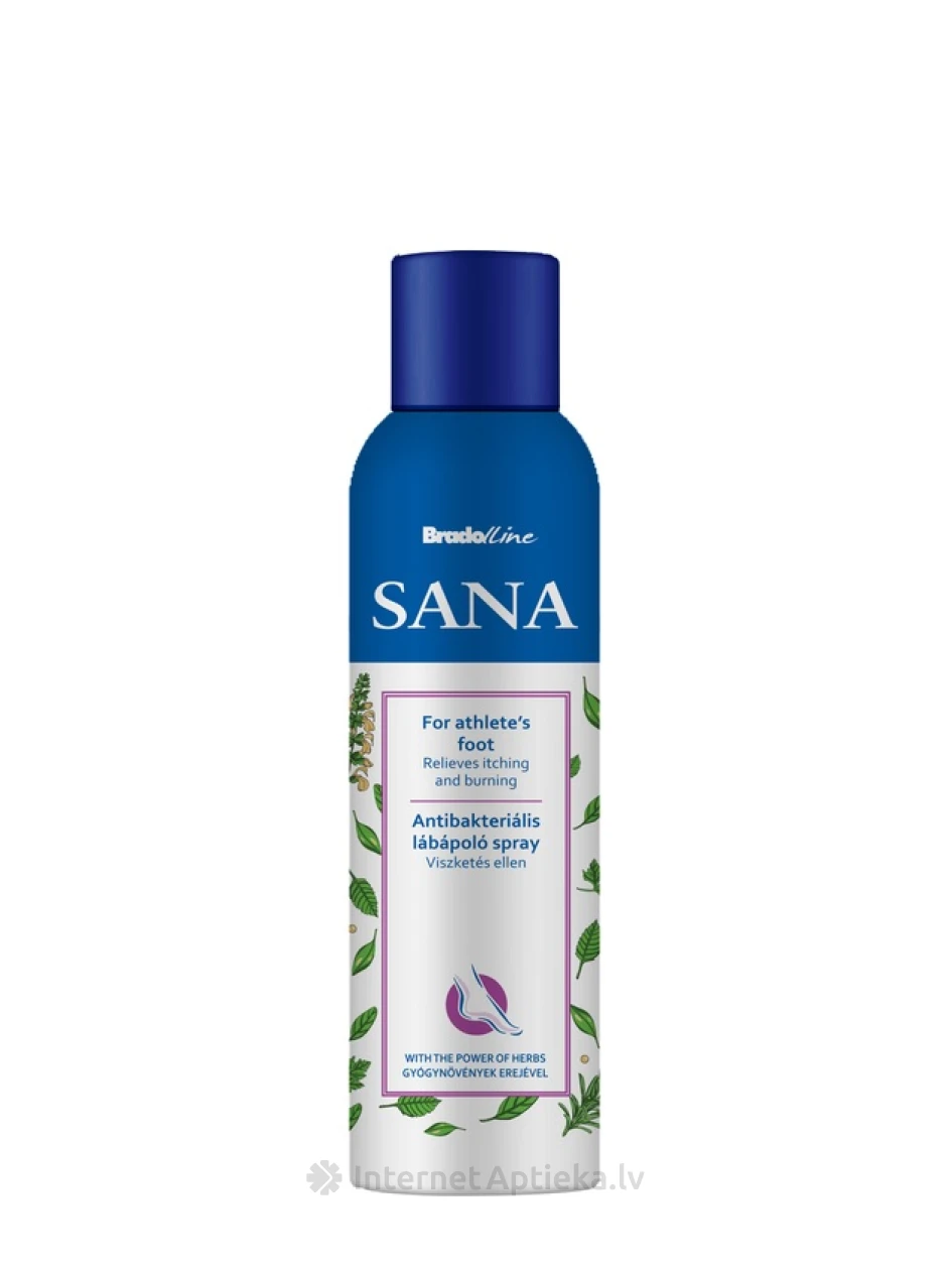 BRADOLINE Sana Kāju kopšanas sprejs ar antibakteriālu efektu Augu spēks, 150 ml | internetaptieka.lv