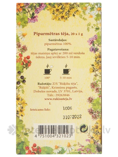 Чай Мятный Rūķīšu Tēja, 20 пакетиков | internetaptieka.lv