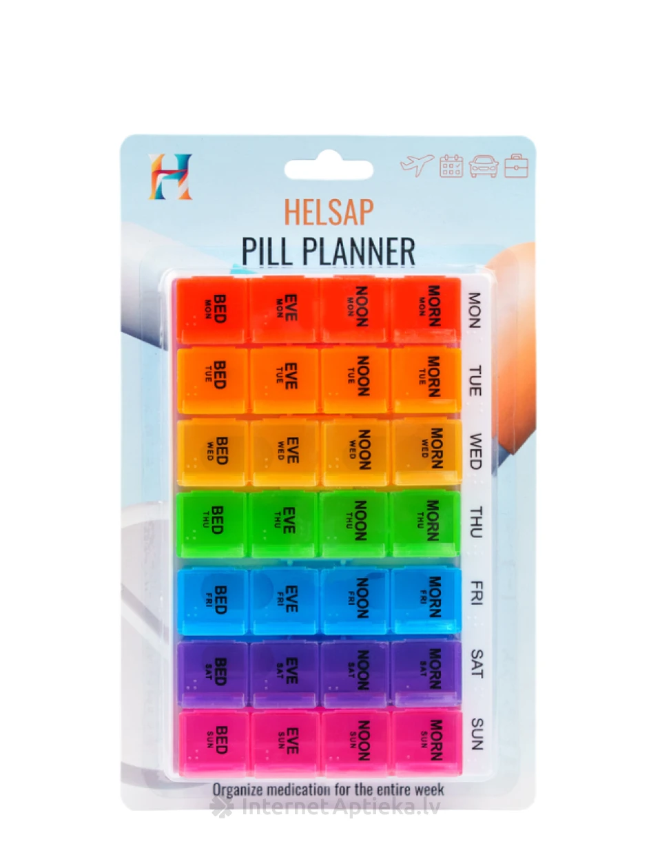 HELSAP Zāļu kastīte – plānotājs nedēļai pa dienām, 1 gb. | internetaptieka.lv