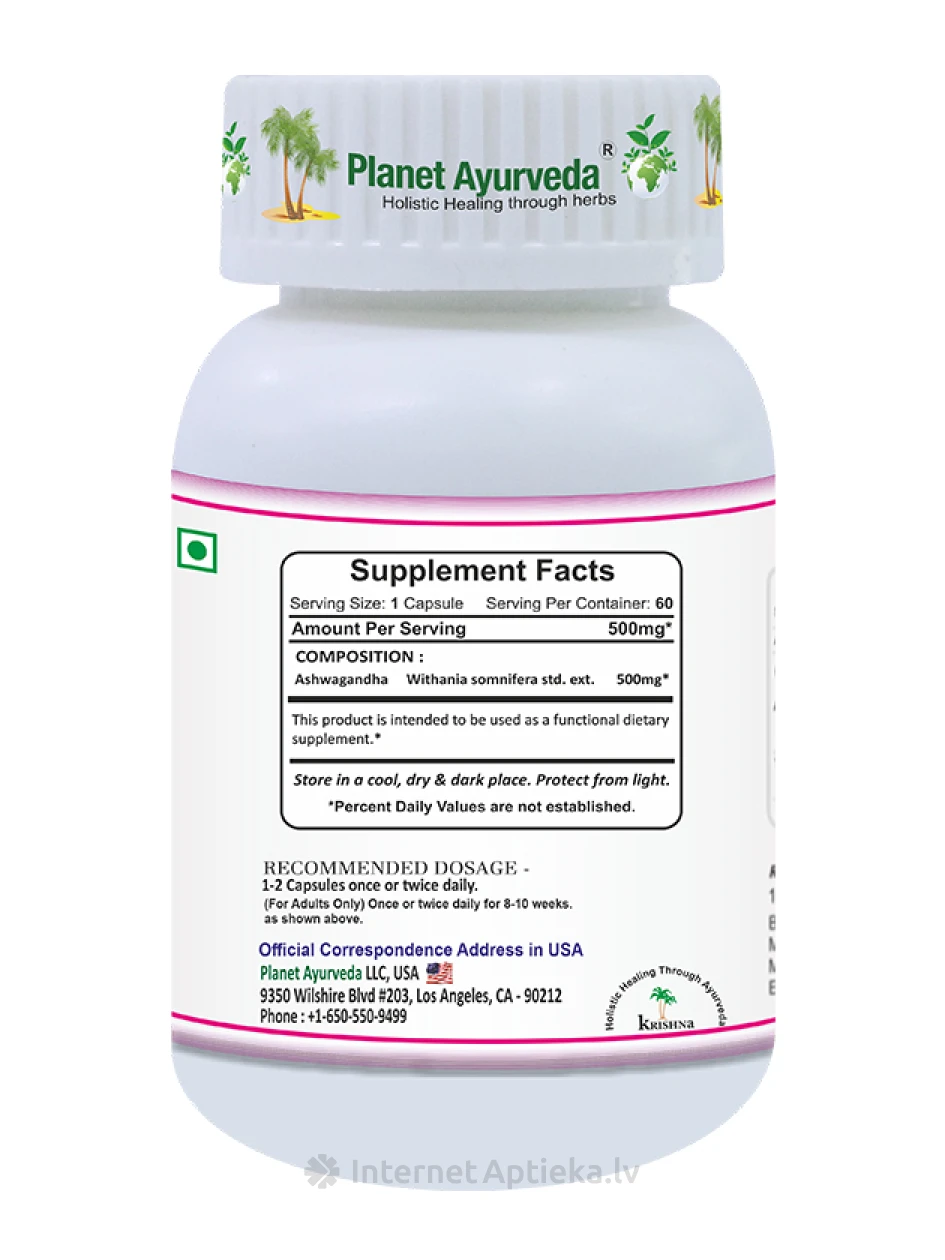 Planet Ayurveda® Organic Ashwagandha, 60 kapslit | internetaptieka.lv