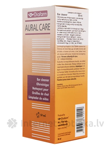 Diafarm Aural Care līdzeklis ausu tīrīšanai kaķiem, 50 ml | internetaptieka.lv