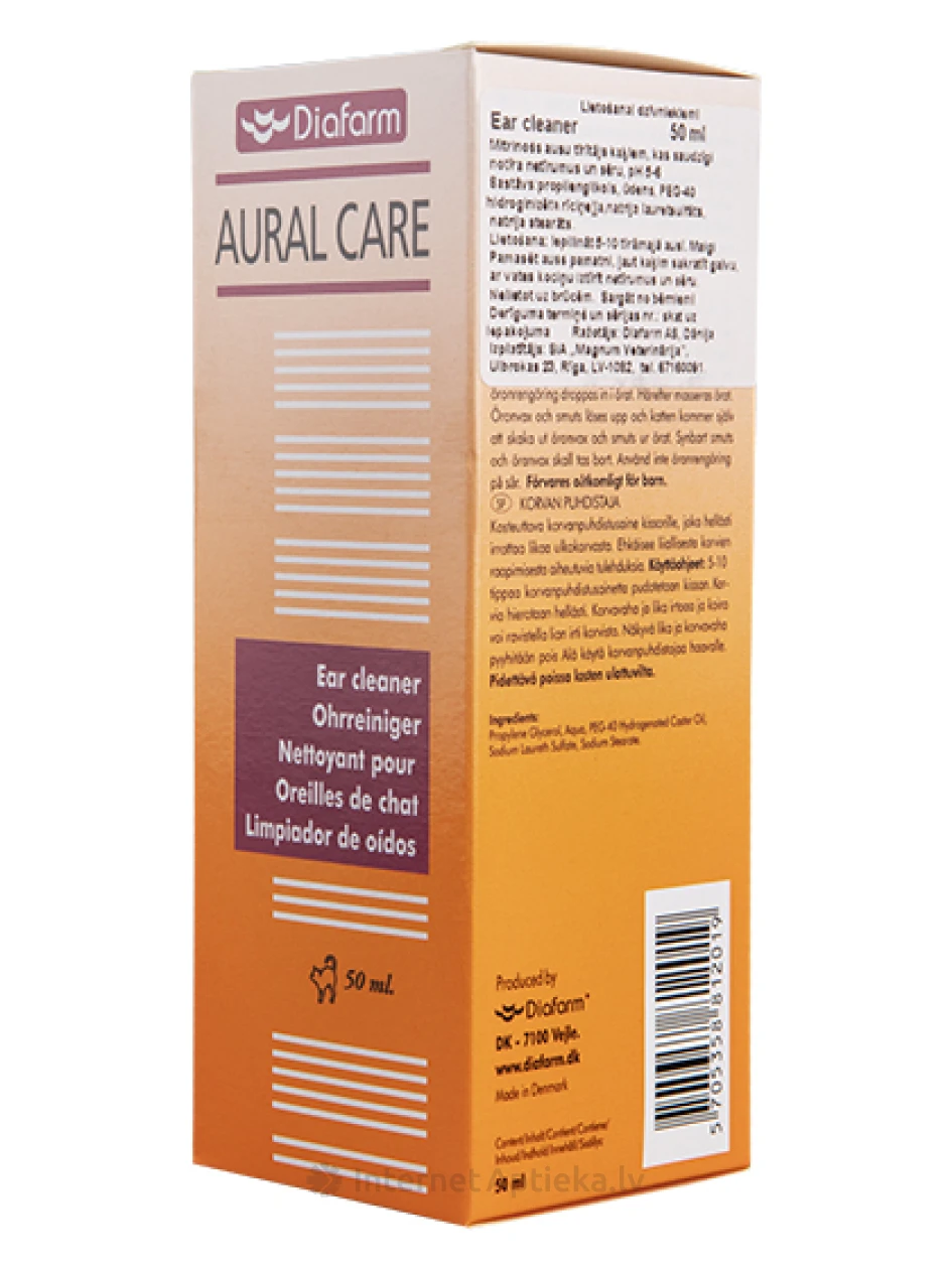 Diafarm Aural Care toode kõrvade puhastamiseks kassidele, 50 ml | internetaptieka.lv