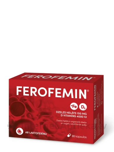 Ferofemin ar vitamīnu D 4000IU ar laktoferīnu, 30 kapsulas | internetaptieka.lv