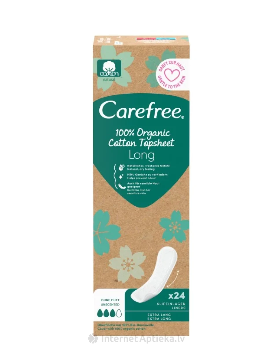 CAREFREE Ежедневные прокладки "Long" Organic, 24 шт. | internetaptieka.lv