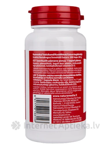 D3 vitamīns 100 mkg, 200 kapsulas | internetaptieka.lv