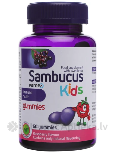 Sambucus Kids Gummies, vaarikamaitseline, 60 närimistabletti | internetaptieka.lv