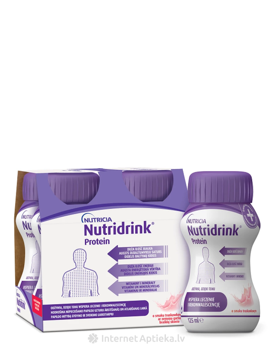 Nutricia Nutridrink Protein ar zemeņu garšu, 4 x 125 ml | internetaptieka.lv