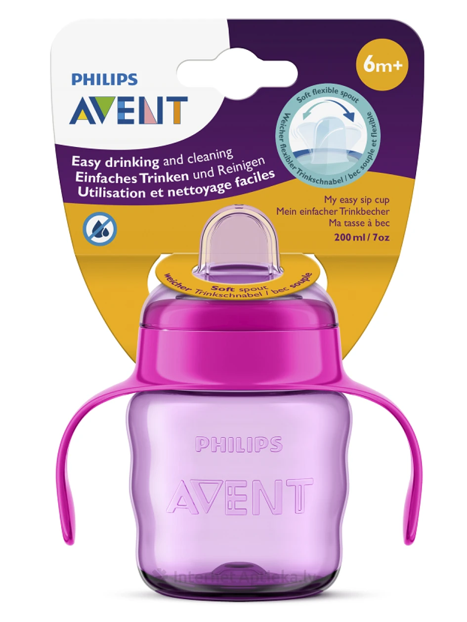 Philips Avent õppetass Easy Slip Pink silikoontilaga 6 kuud, 200 ml | internetaptieka.lv