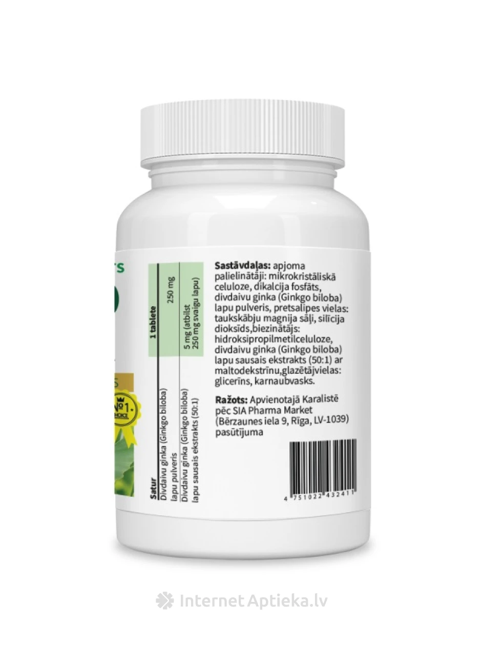 Ginkgo Biloba 500 mg tabletid, 30 tk. | internetaptieka.lv