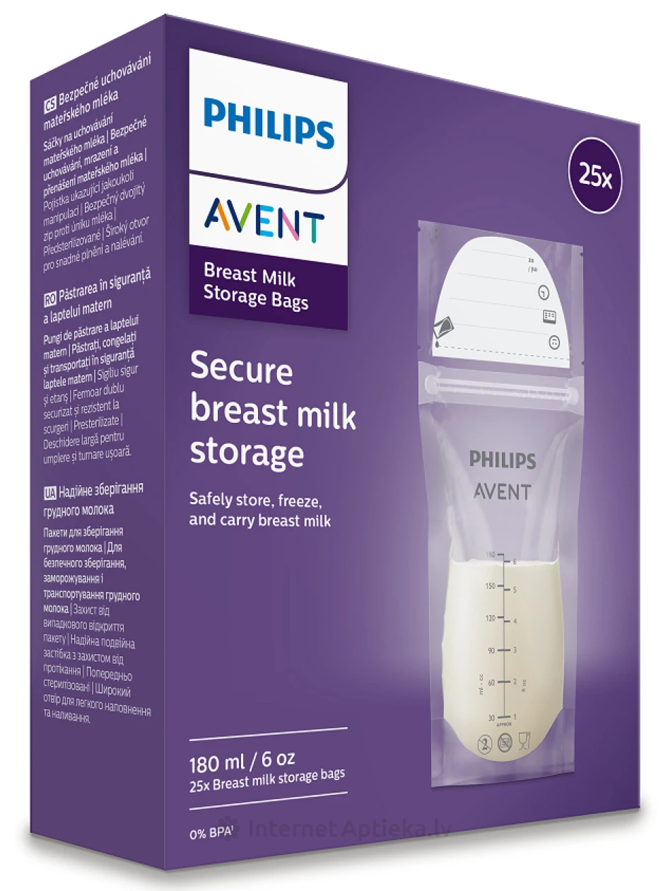 Philips Avent мешочки для хранения молока 180 мл, 25 шт. | internetaptieka.lv