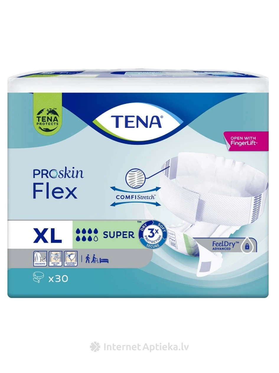 Tena Flex Super XL поясные подгузники с высокой степенью впитываемости, 30 шт. | internetaptieka.lv