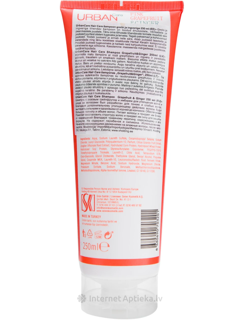 Urban Care rozā greipfrūta un ingvera šampūns, 250 ml | internetaptieka.lv