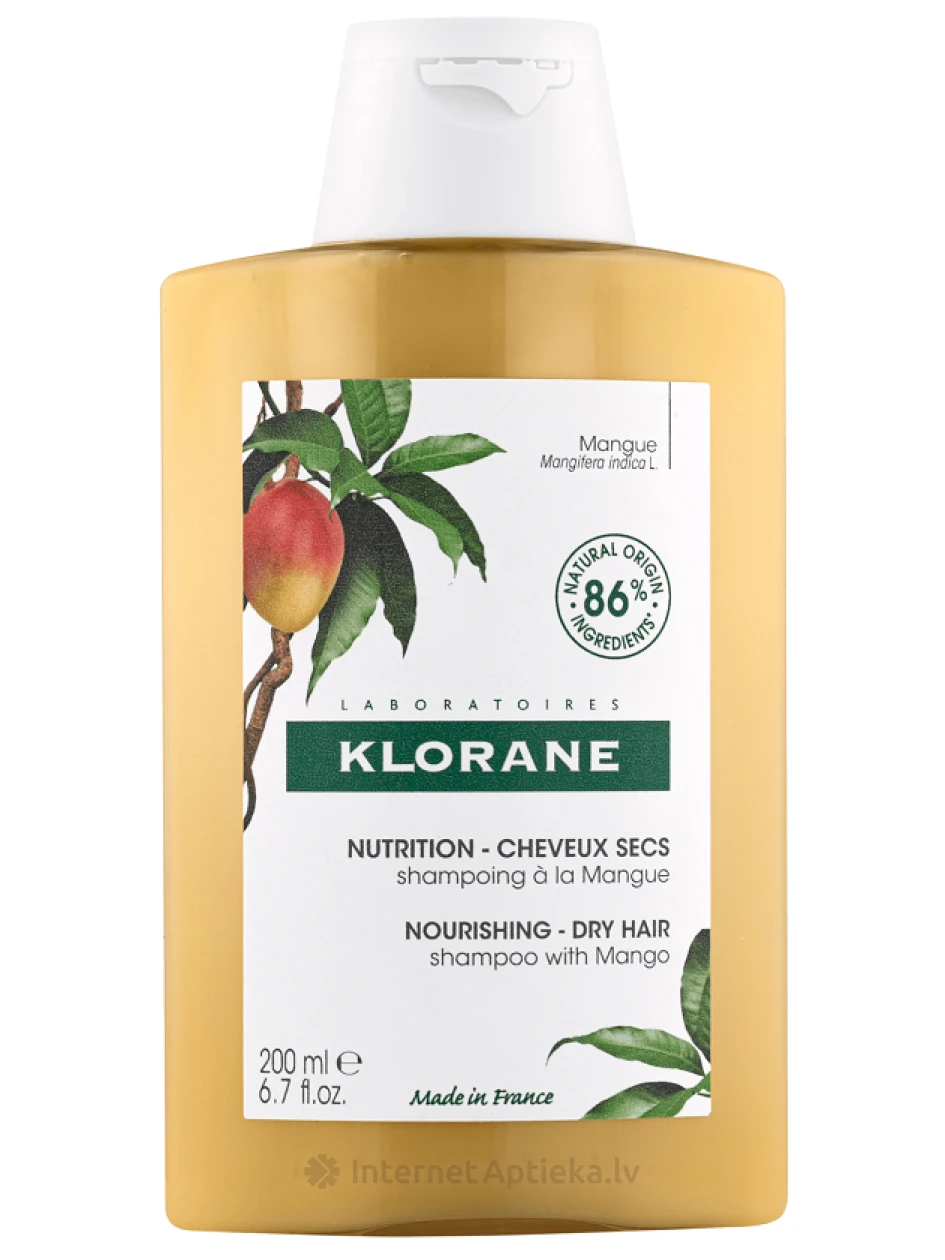 KLORANE питательный шампунь для волос с маслом манго, 200 мл | internetaptieka.lv