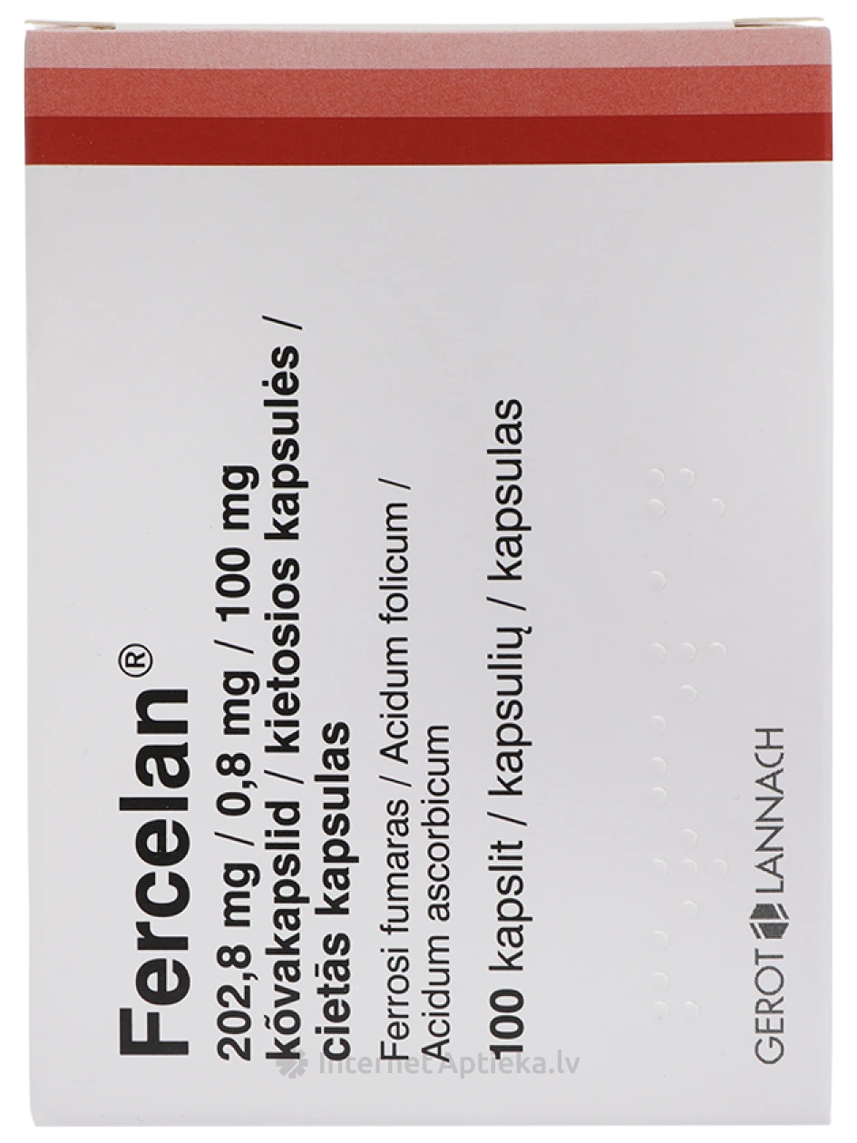 Fercelan 202,8 mg/0,8 mg/100 mg, 100 kõvakapslit | internetaptieka.lv