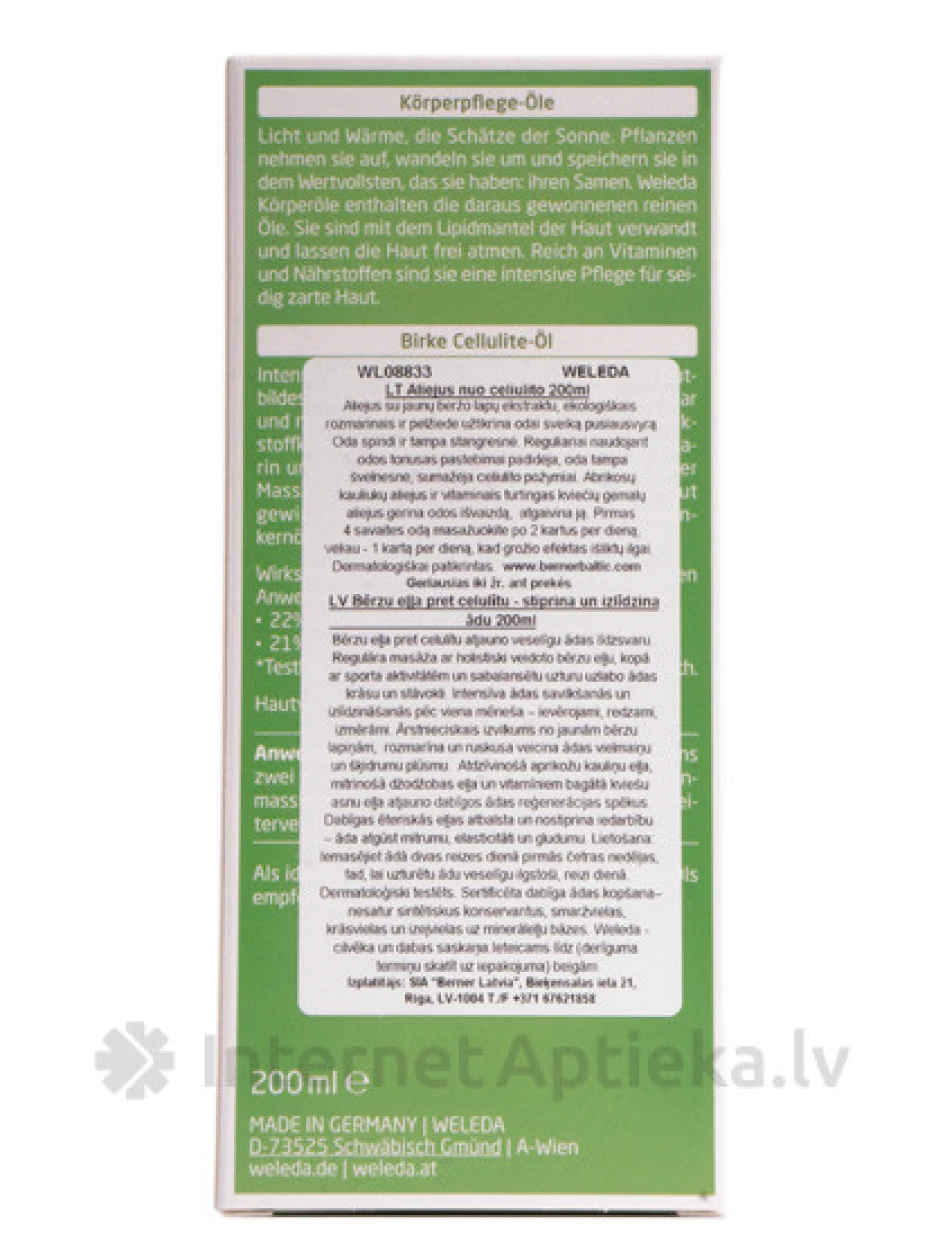 Weleda Bērzu eļļa pret celulītu, 200 ml | internetaptieka.lv