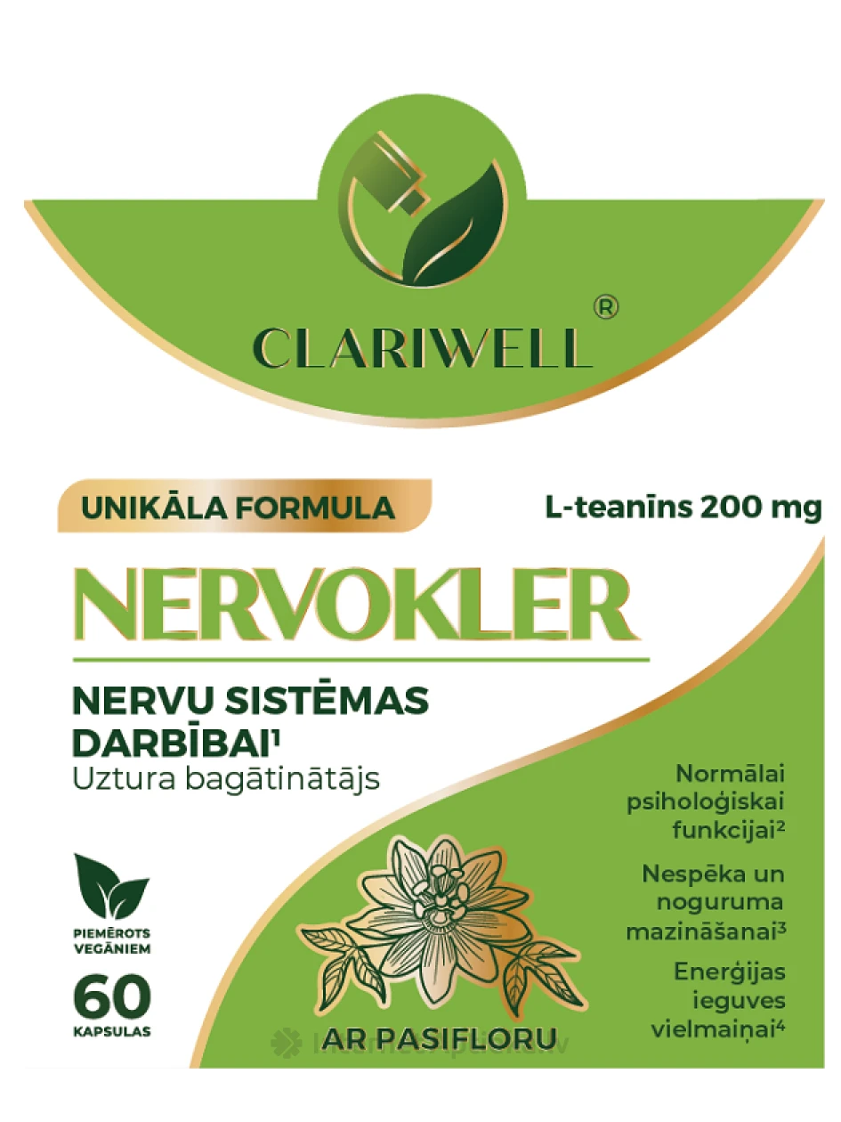 CLARIWELL Nervokler närvisüsteemi toimimiseks, 60 kapslit | internetaptieka.lv