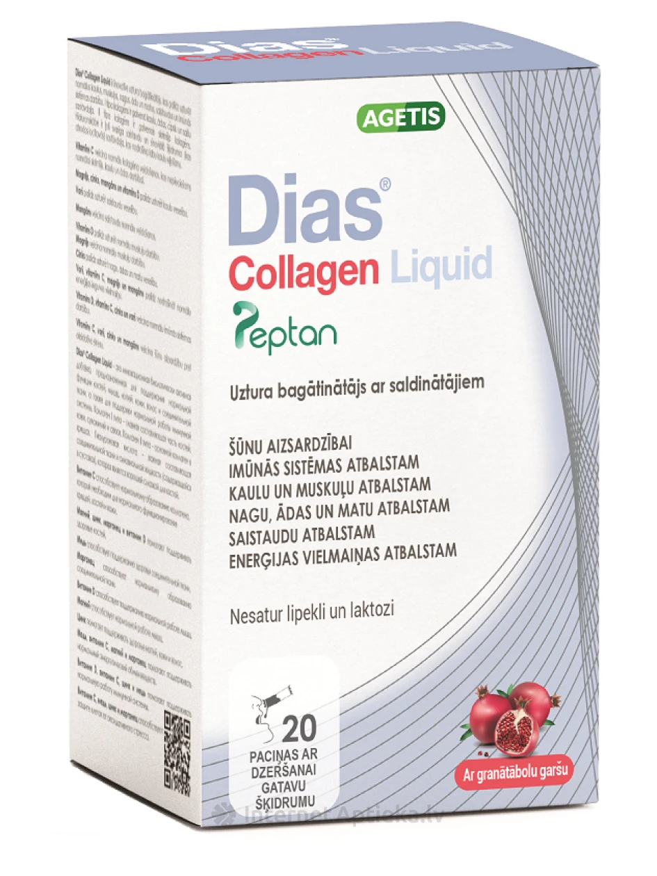 Agetis Dias® Collagen Liquid гранатовый вкус, 4000 мг, 20 пачек | internetaptieka.lv
