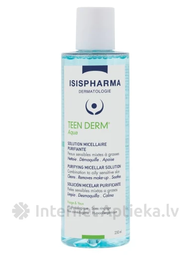 ISISPHARMA TEEN DERM AQUA micelārais ūdens taukainai ādai, 250 ml | internetaptieka.lv